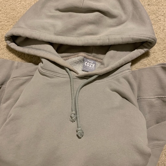 Aritzia TNA Cozy Fleece Boyfriend hoodie in colour Storm Dusky Green - Picture 1 of 5